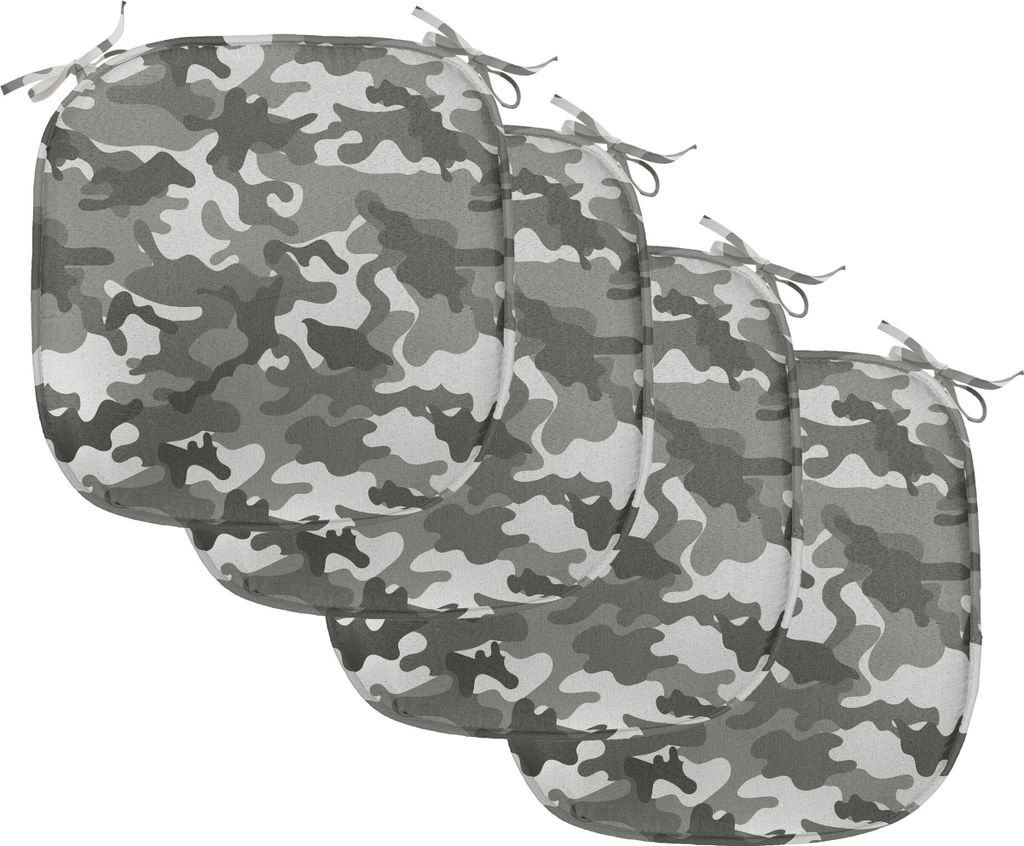 ABAKUHAUS Tarnen Polster für Esszimmerstühle, Grau Farbtöne, Dekoratives wasserfestes Kissen mit Riemen für Küchensitze, 40 cm x 40 cm-4er Pac...