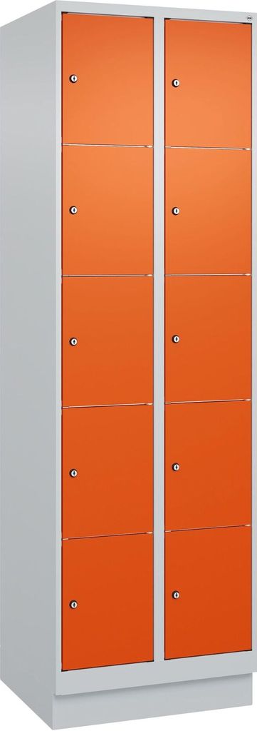 C+P Fächerschrank "Classic Plus", 5 Fächer übereinander, Abteilbreite 30 cm, mit Sockel, Reinorange (RAL 2004), 195x60x50 cm/ 10 Fächer