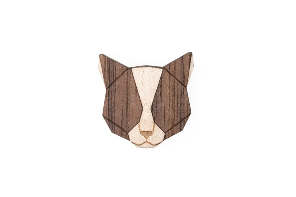 Spilla in legno BeWooden Spilla gatto grigio universale
