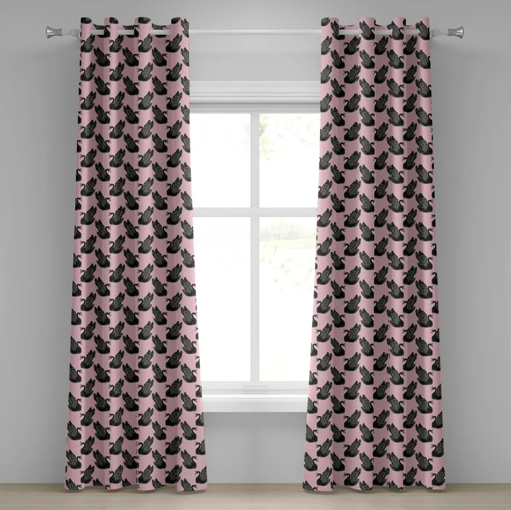 Rideau Motif Vintage Princesse Cygne en Tissu Rose et Noir Haute Qualité