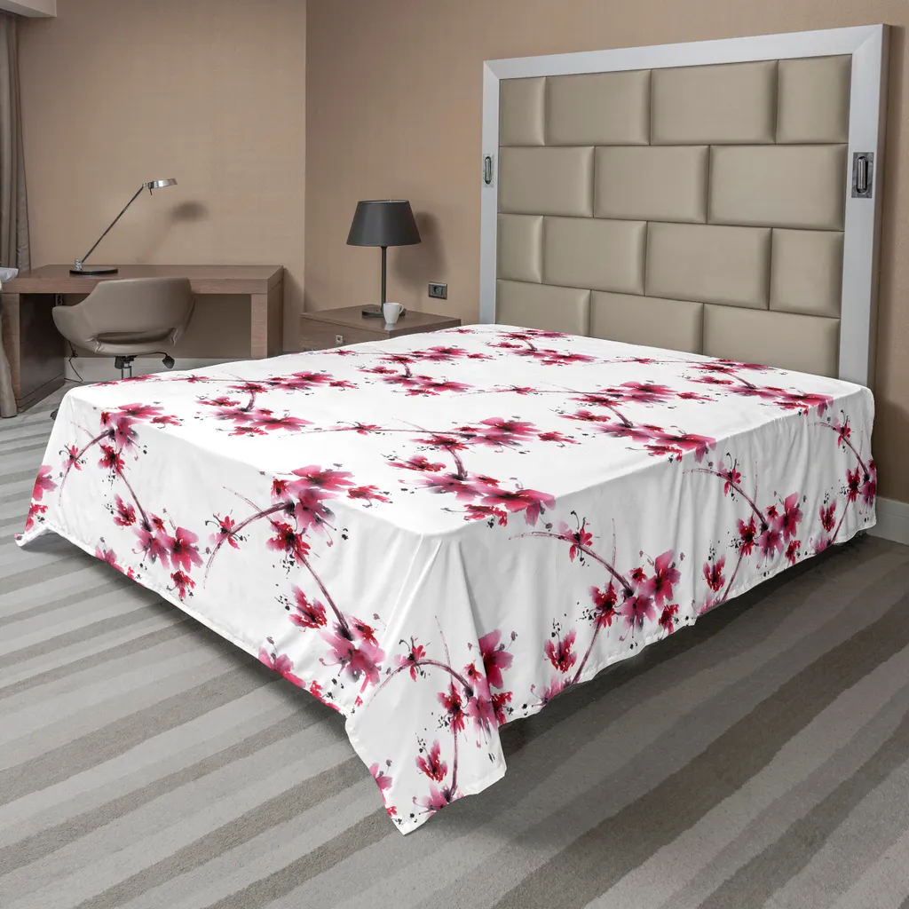 Drap de Lit Décoratif Ethnique pour Chambre Parentale Zen Fuchsia et Blanc