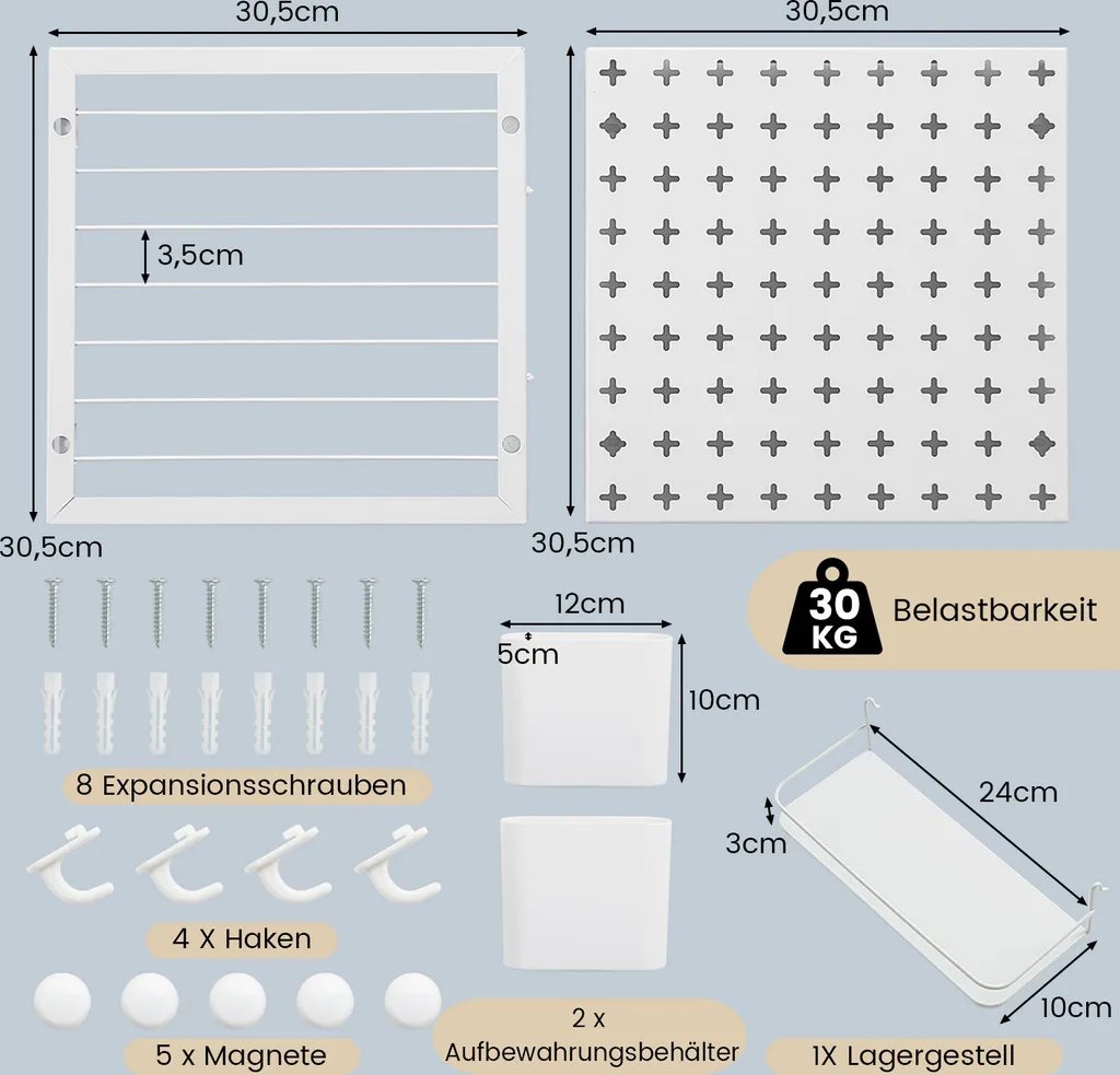 Panneau d'Affichage Mural Modulaire avec Aimants et Crochets en Acier - 7