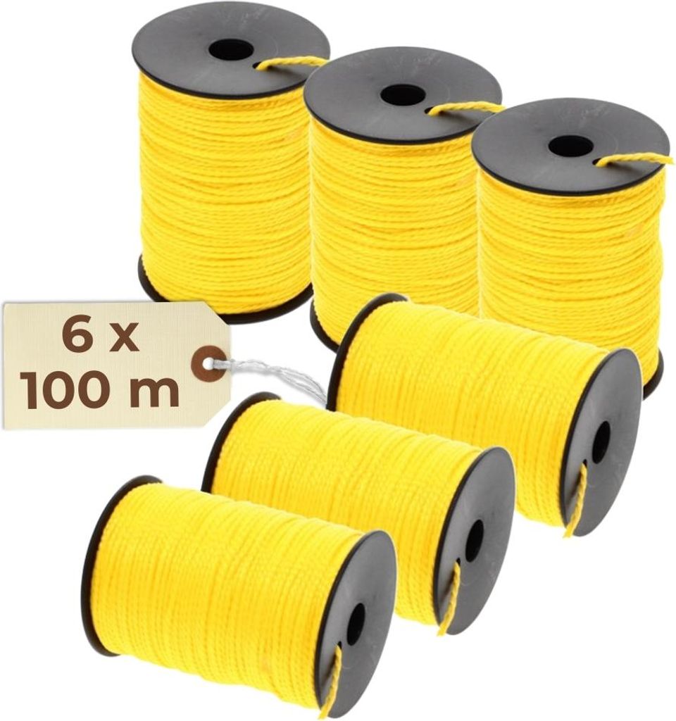 Maurerschnur gelb 6er Set Richtschnur 100 m 2 mm reißfeste Schnur Spannschnur Pflasterschnur Bauschnur Mauerschnur Lotschnur Verlegeschnur Markier...
