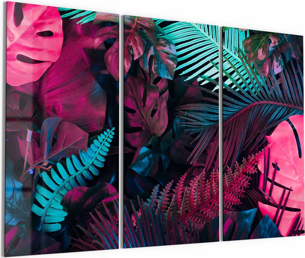DEQORI Glasbilder Acryl 3x50x100 cm 'Gefärbtes Blattwerk' Wandbilder XXL groß
