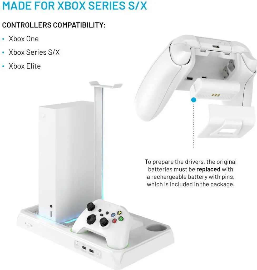 FIXED Support Xbox Series S X ventilé avec double chargeur blanc