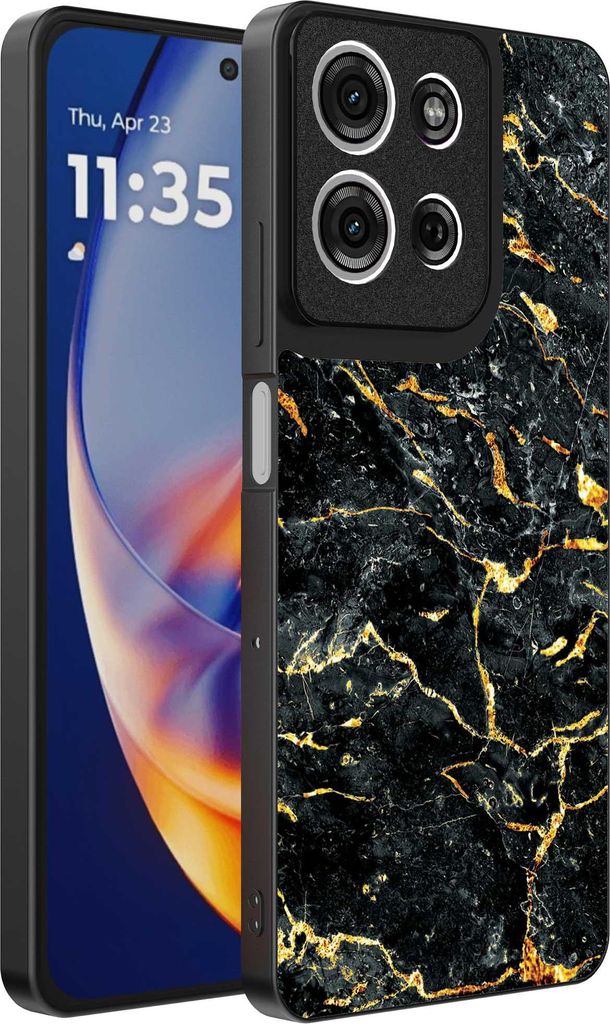 Fit für Motorola Edge 50 Neo Telefon Fall mit Schwarz-Gold-Marmor-Druck - TPU Backcover Fall Schwarz-Gold-Marmor-Design - Schwarz-Gold - Smartphonica