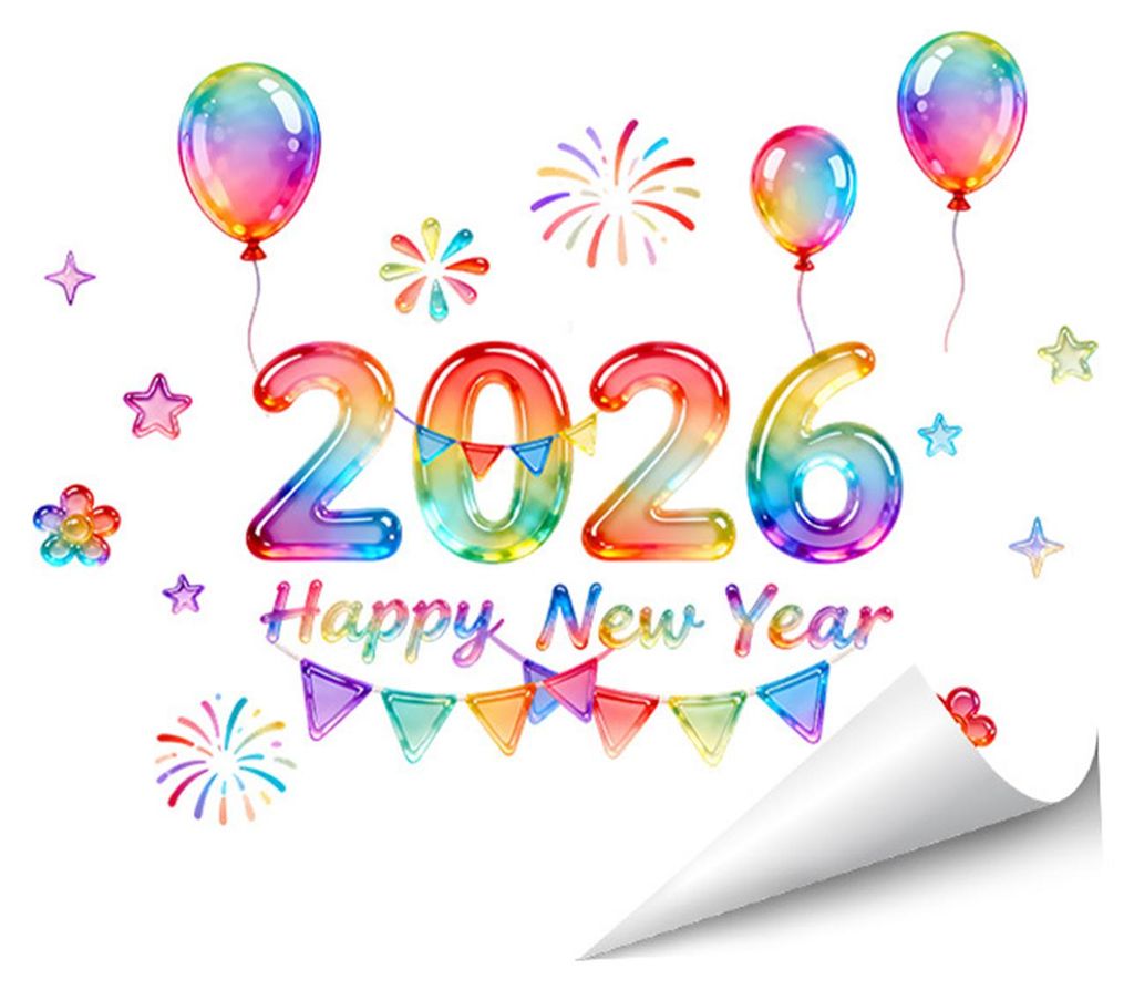 1/2 Blatt Fensteraufkleber Neujahr 2026, abnehmbar, wasserfest, statisch haftend, Glasaufkleber, Dekoration für ein frohes neues Jahr, Feiertage u...