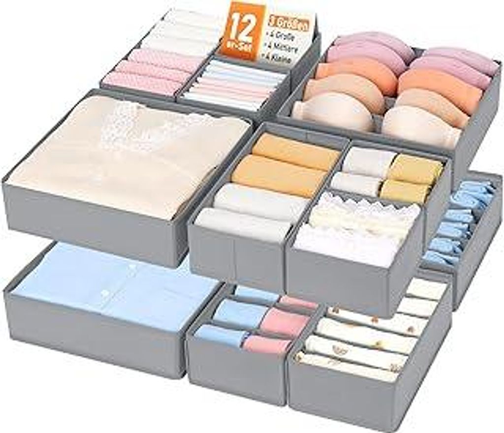 Joyoldelf 6er Set Unterwäsche Organizer, Socken und BHs Schubladen Organizer Aufbewahrungsbox, Ideale Lösung für Kleiderschrank Organisation (Grau)