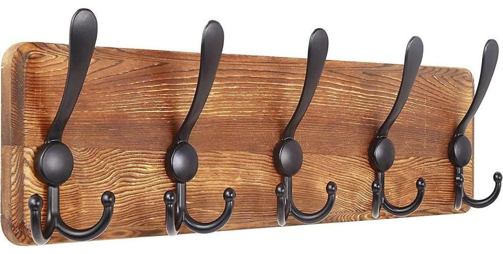 Dřevěný nástěnný věšák na kabáty, 5 trojitých háčků, Obrázek produktu 