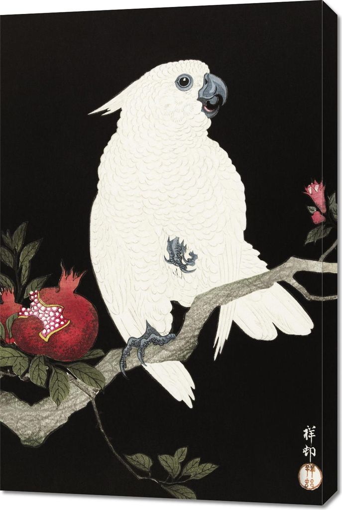 Bild 60x90cm Kakadu und Granatapfel 2, Koson Vintage für das Wohnzimmer