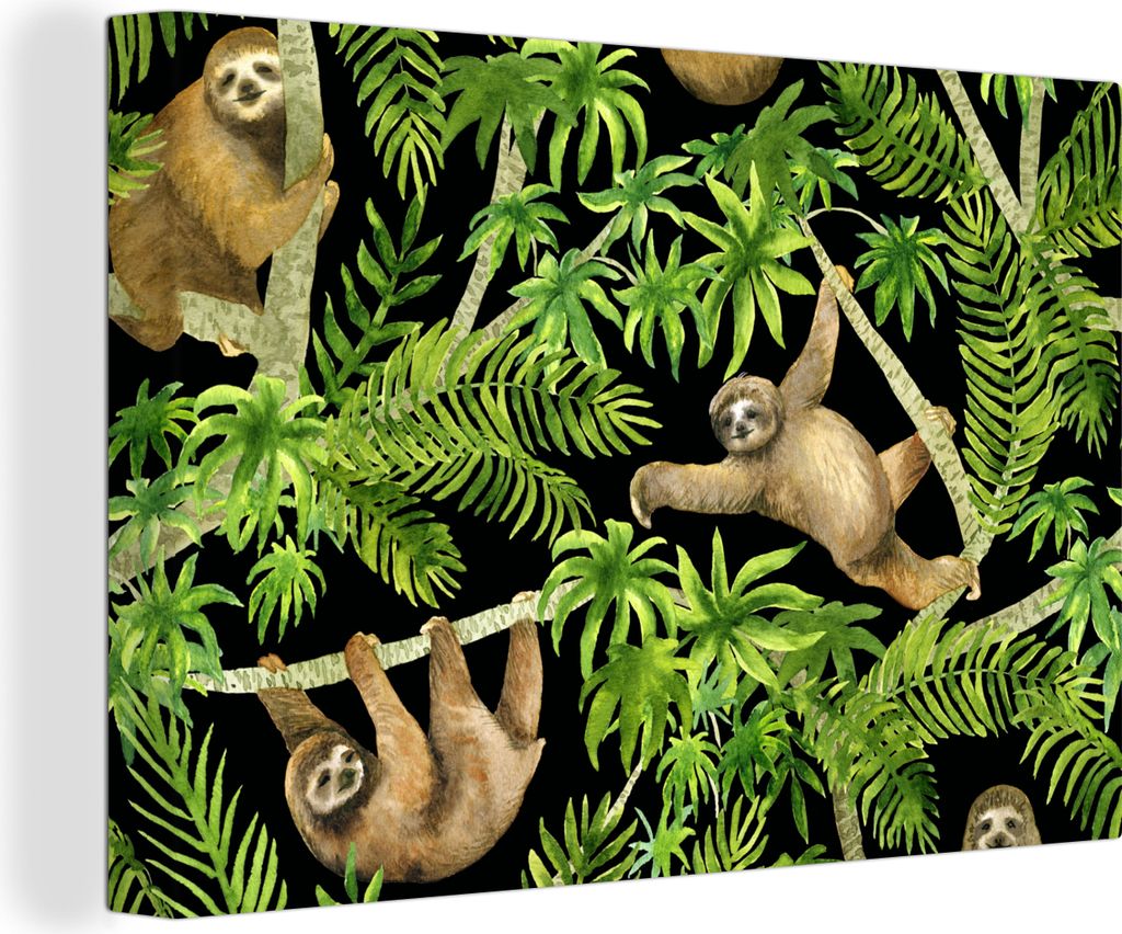 OneMillionCanvasses - Leinwandbilder - 140x90 cm, Faultier - Palme - Muster - Jungen - Mädchen - Kinder - Kind, Wandbilder Kunstdruck Wanddekora...