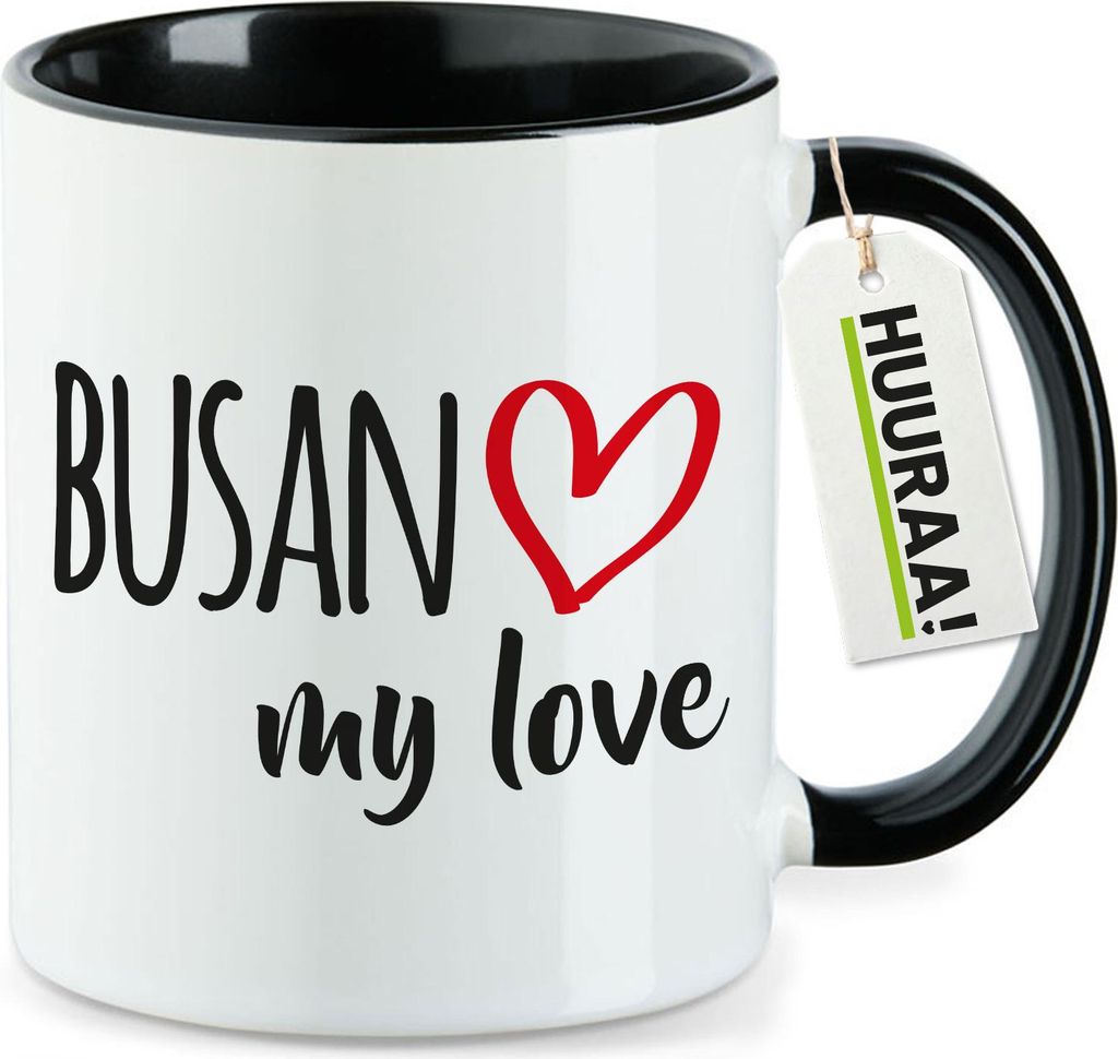 Huuraa Kaffeetasse Busan my love 330ml Schwarz Keramik Kaffeebecher Geschenkidee