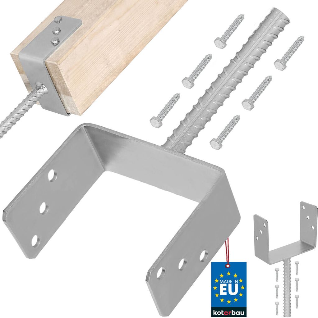 KOTARBAU U Pfostenträger zum Einbetonieren 161mm mit Riffeldolle Pfostenanker für Zaunpfosten Pfostenschuh mit Betonanker verzinkter Stahl