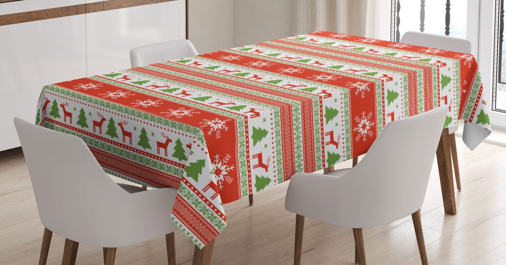 ABAKUHAUS Weihnachten Tischdecke, Rentier Schneckenflocke, 140 x 200 cm, Personalisierter Druck mit Klaren Farben Waschbar Wasserfest kein Verblass...