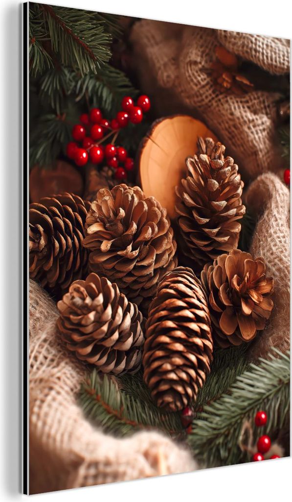 MuchoWow Wanddekoration Metall Metallbild Wandkunst 60x80 cm Tannenzapfen - Baum - Winter - Natur - Braun MuchoWow Aluminium Gemälde - Wanddekorat...