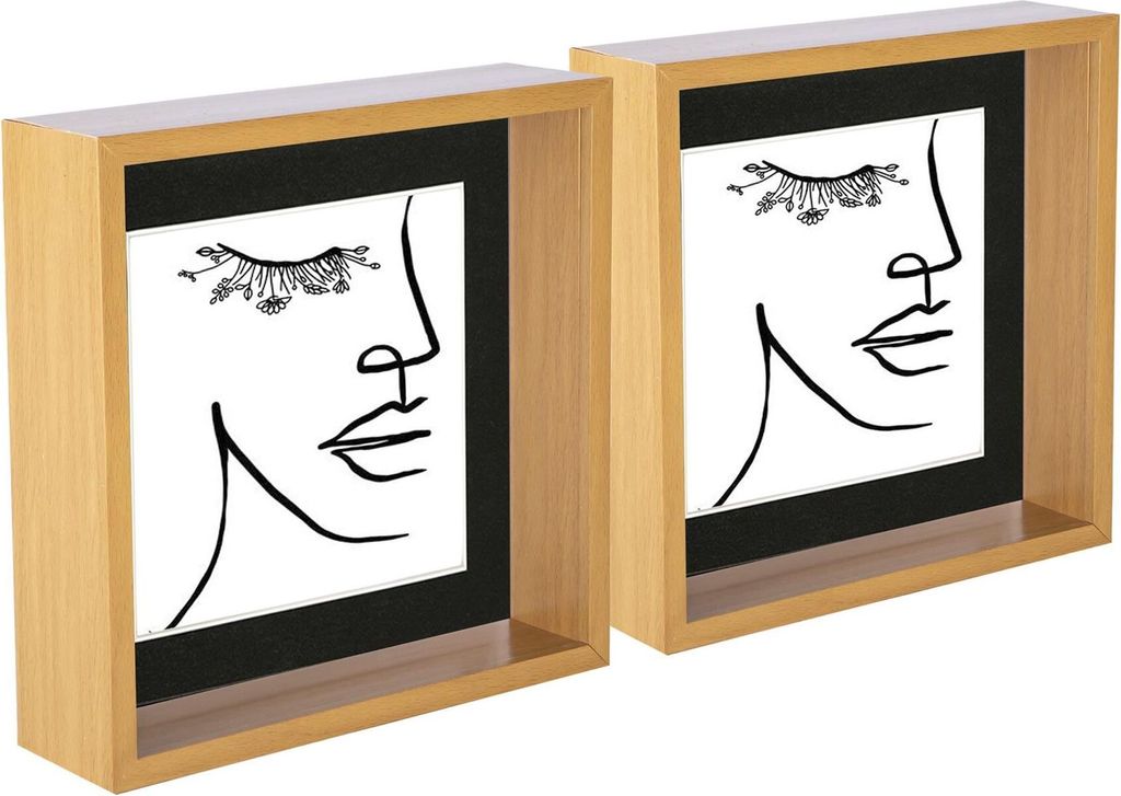Nicola Spring 3D Deep Box Fotorahmen - Stehendes hängendes Handwerk Schattenbildanzeige - 8 x 8 "mit 6 x 6" Halterung - hellholz / schwarz - Pack ...