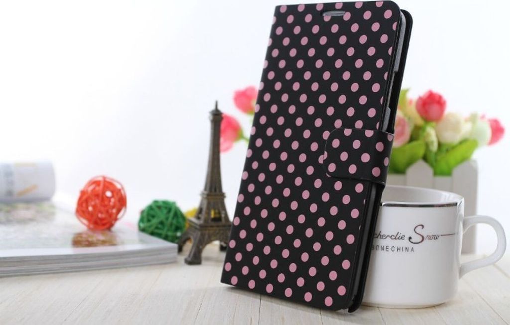 Schutzhülle Tasche (Flip Quer) für Handy Apple iPhone 6 Plus Schwarz / Pink
