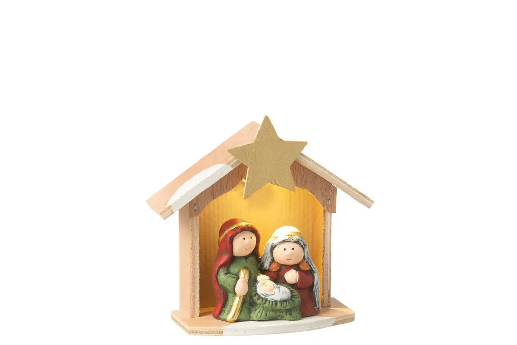 Crèche de Noël Lumineuse en Porcelaine J-Line Krippe Small LED Blanche