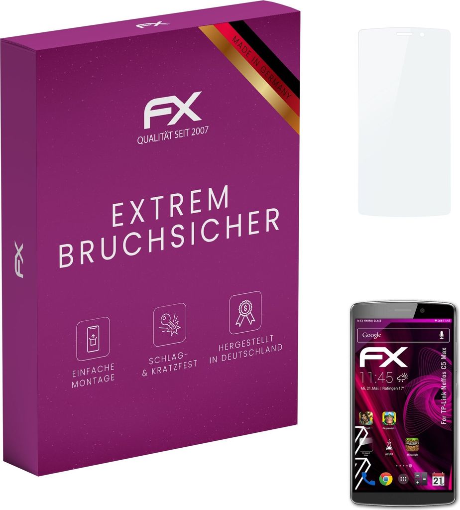 atFoliX FX-Hybrid-Glass Displayfolie kompatibel mit TP-Link Neffos C5 Max Glasfolie