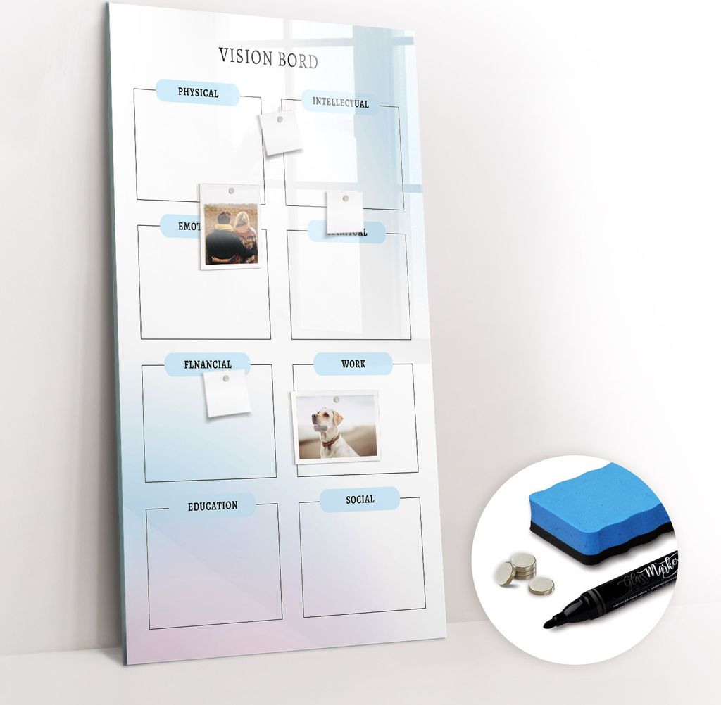 Magnetpinnwand Memoboard - Zubehörsatz - Schwarzer Marker + Schwamm + Magnete - 60 x 120 cm - Tortafel