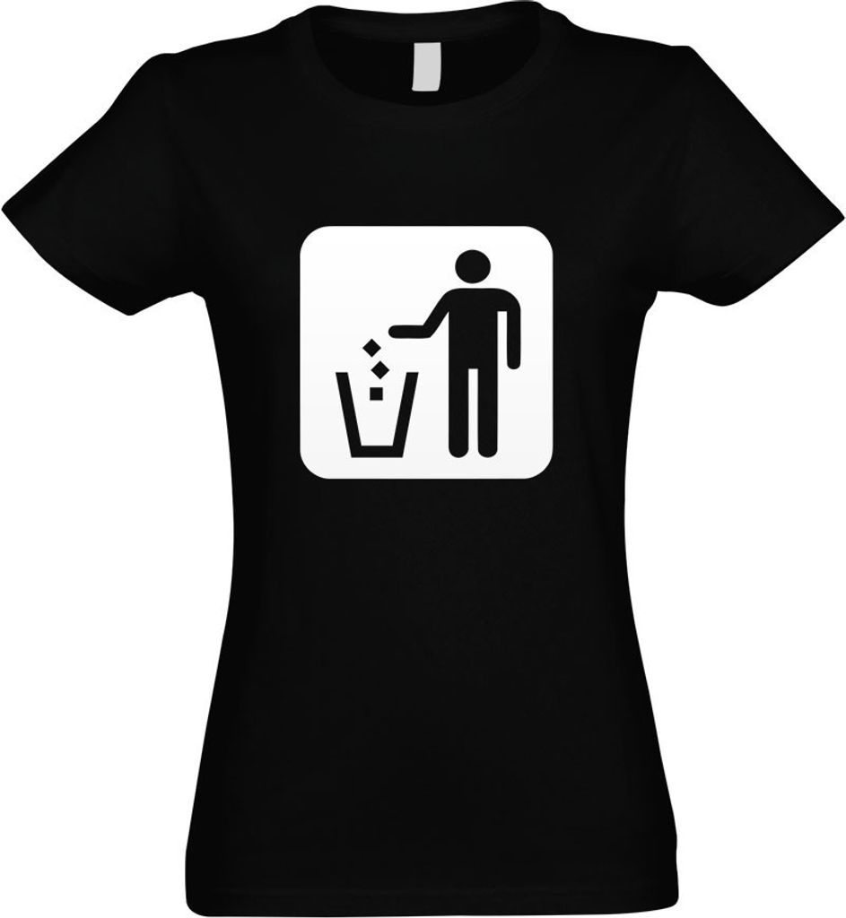 Kiwistar - T-Shirt tailliert - Damen - schwarz - Mülleimer Entsorgung Piktogramme - mit Motiv Bedruckt - Funshirt Design - Sport - Freizeit - Dame...