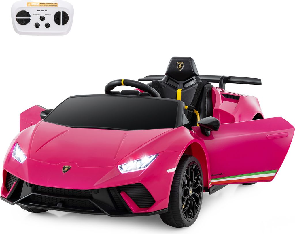 COSTWAY Kinder Elektroauto Lamborghini, 12V Kinderauto Elektrisch 3 Gang Elektrofahrzeuge 3-5 Km/h, für Kinder ab 3 Jahre (Rosa)