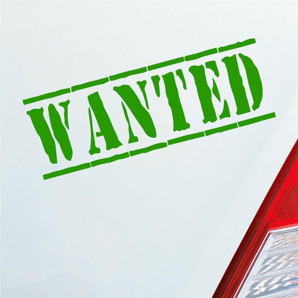 Auto Aufkleber WANTED Gesucht Lustig Tuning 19,5x7 cm Hellgrün Sticker Heckscheibenaufkleber