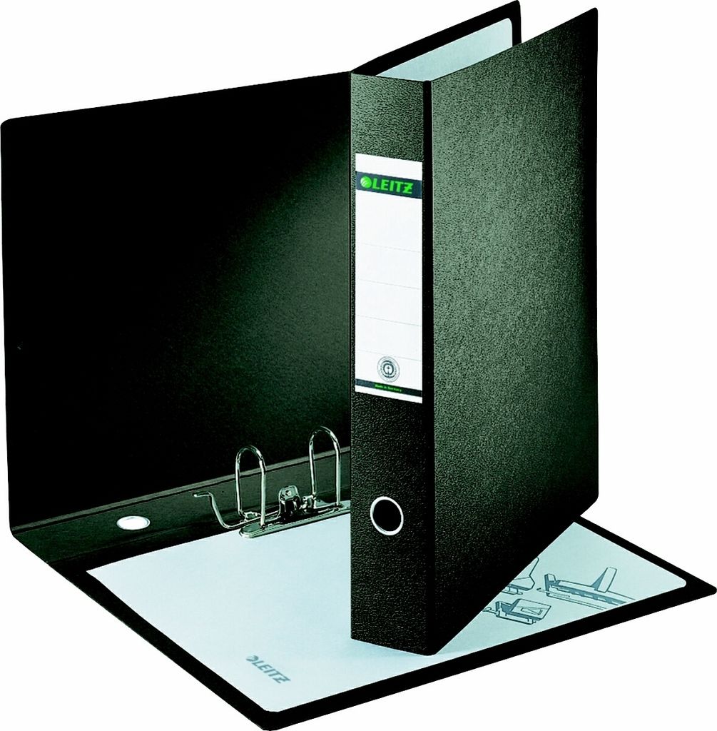 Leitz - Ordner 1072 180° ohne Schlitze und Kantenschutz 77mm Karton A3 gerade schwarz | 2 Stk