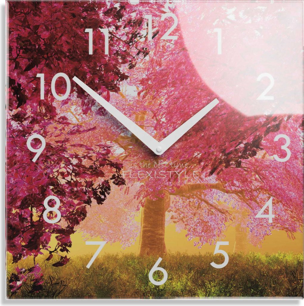 Wanduhr aus Glas BLÜHENDER BAUM