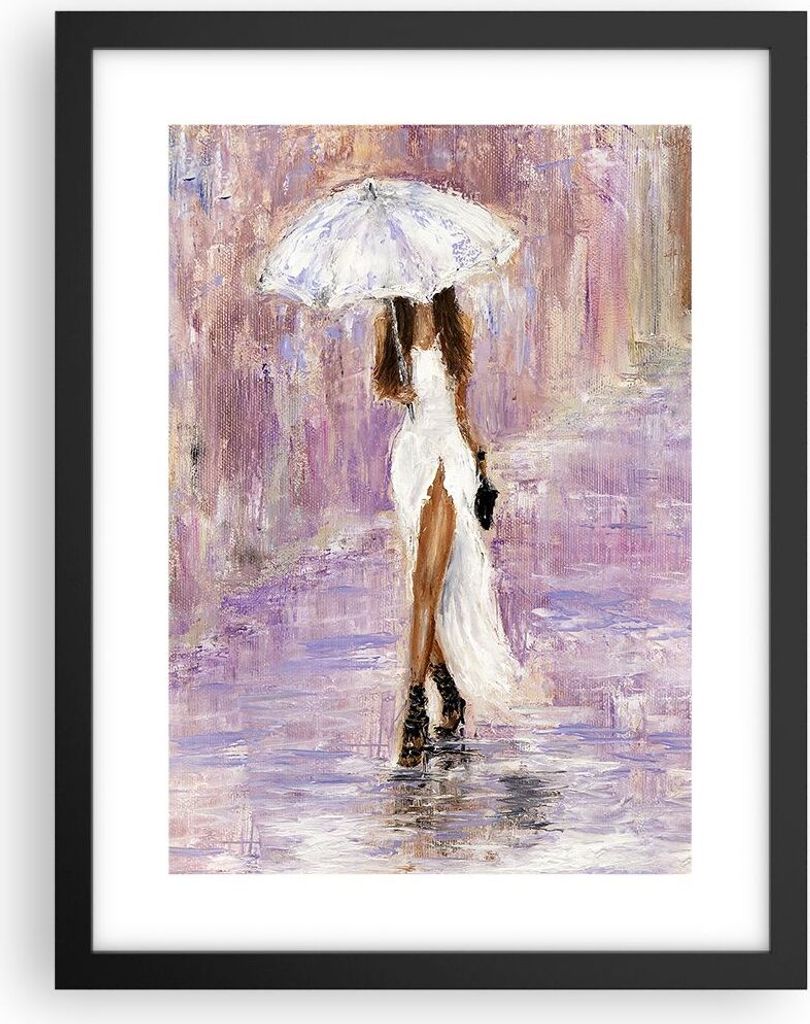 Gerahmtes Poster - Schwarzer Rahmen - Frau Regenschirm - 30x40 cm - Wand Bild - Wanddeko - Wandbilder - Kunstposter - Wandposter - Bilderrahmen - B...