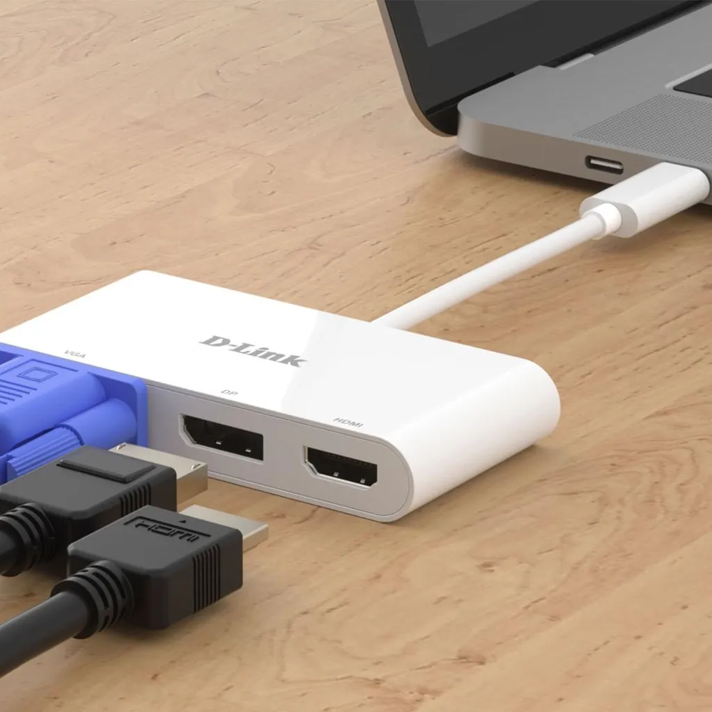 Adaptateur D-Link USB-C vers HDMI DP VGA 4K haute résolution portable - 3