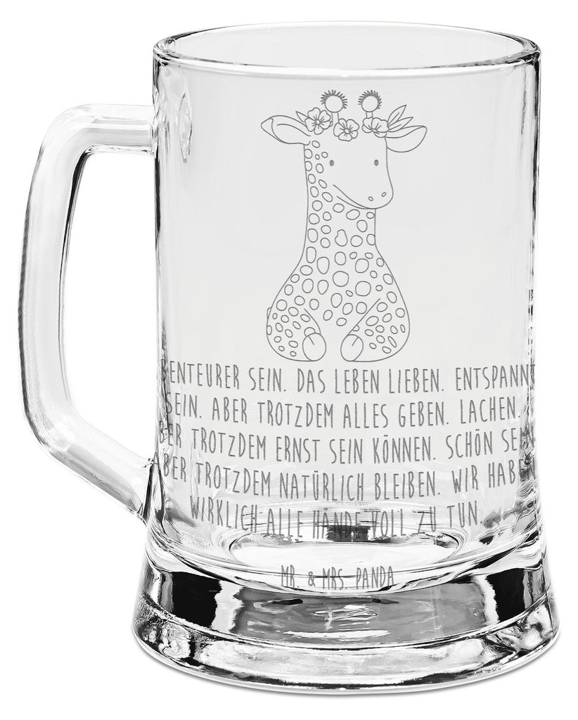 Mr. & Mrs. Panda Krug Giraffe Blumenkranz - Transparent - Geschenk, Bierkrug Mit Gravur, Seidel, Abenteurer, Freundin, Selbstliebe, Humpen, Bierhum...