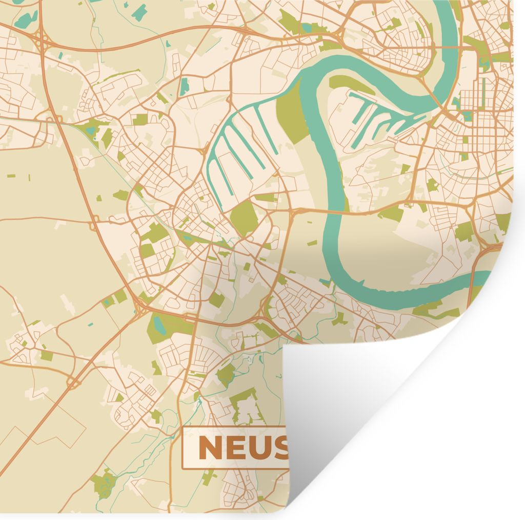 MuchoWow Wandtattoo Wandsticker Wandaufkleber Neuss - Karte - Vintage - Stadtplan 30x30 cm Selbstklebend und Repositionierbar - Repositionierbar ...