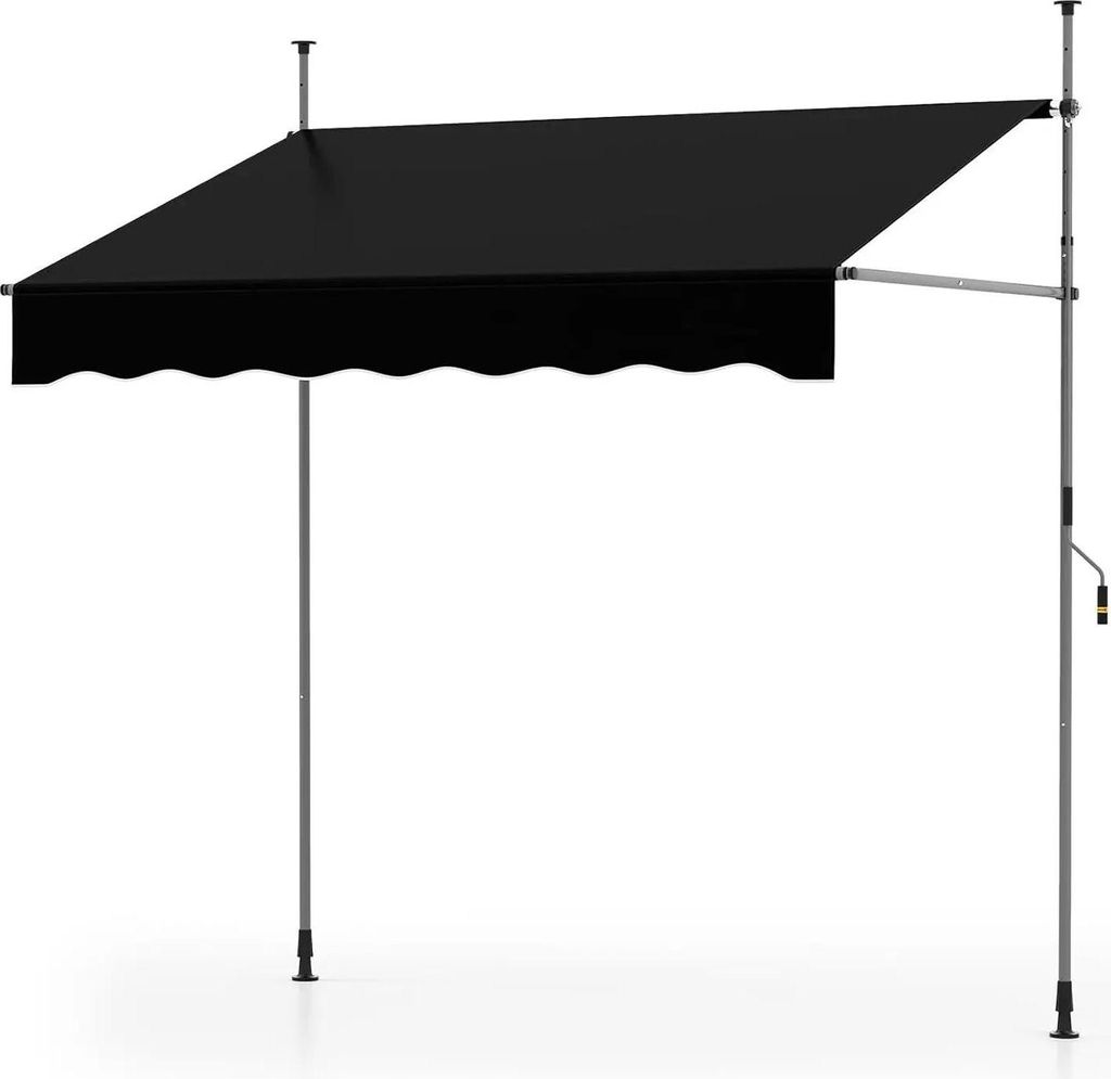 Balkonmarkise - Klemmmarkise - Ohne Bohren - Handkurbel - Höhenverstellbar - UV-Schutz - Breite 250 cm - Schwarz