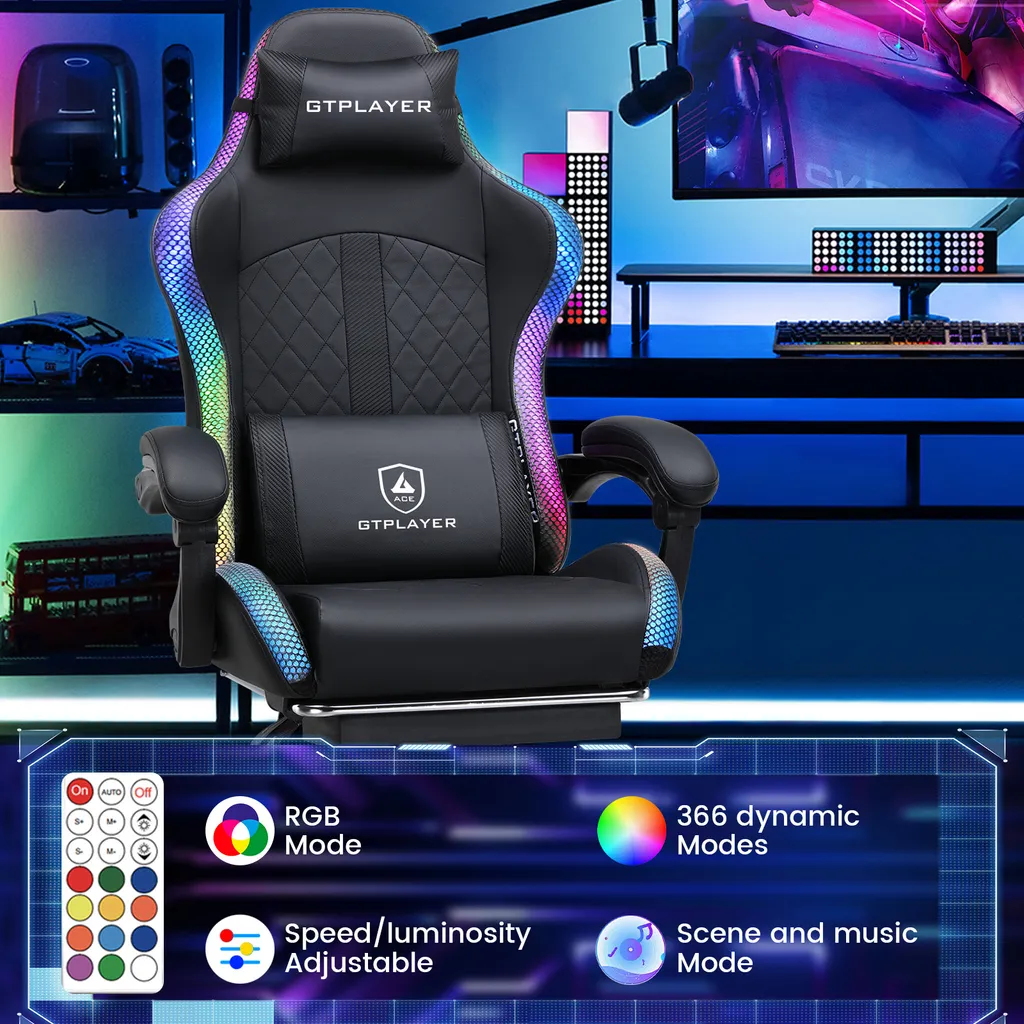 Chaise de Jeu Ergonomique pour Streaming - Audio Bluetooth et LED RGB - 4
