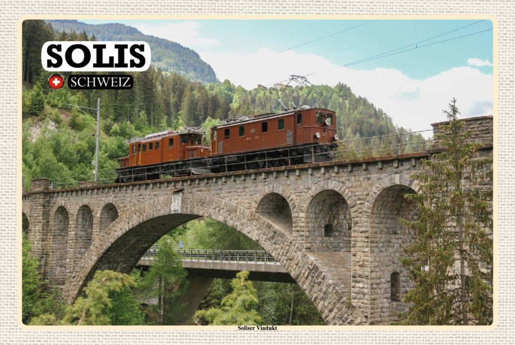vianmo Holzschild 12x18 cm Solis Schweiz Soliser Viadukt Brücke Bildmotiv Reisemotiv Abenteuer Reisen