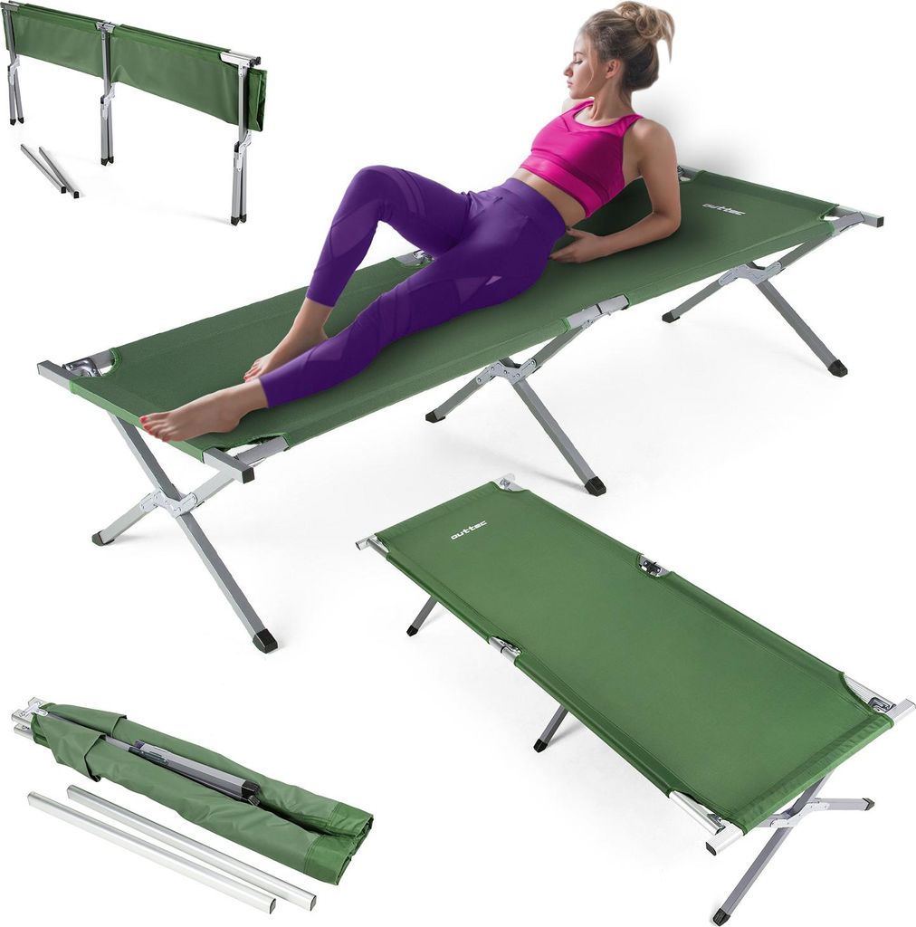 Outtec Campingbett, Klappbar Feldbett, Liege - 203 x 62 x 45 cm - mit Abdeckung - Klappbett Belastbarkeit bis 120 kg