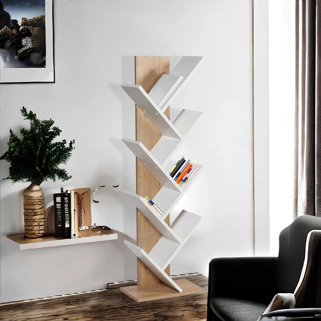Skye Decor, Tuval 066, Bücherregal, Eiche, 100 % MELAMINBESCHICHTETE SPANPLATTEN, 46 x 129,8 x 22 cm