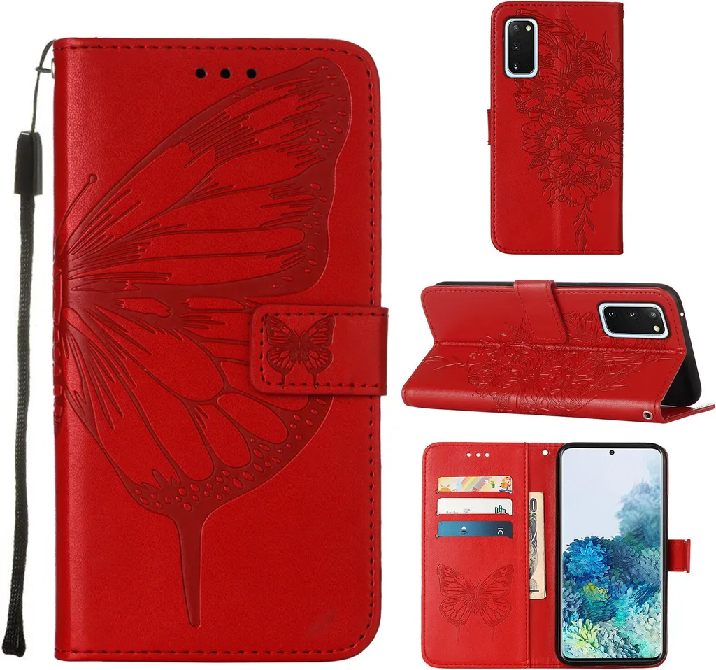 Cover Samsung Galaxy S20 in Pelle Rossa: Slot Carte e Stand Video