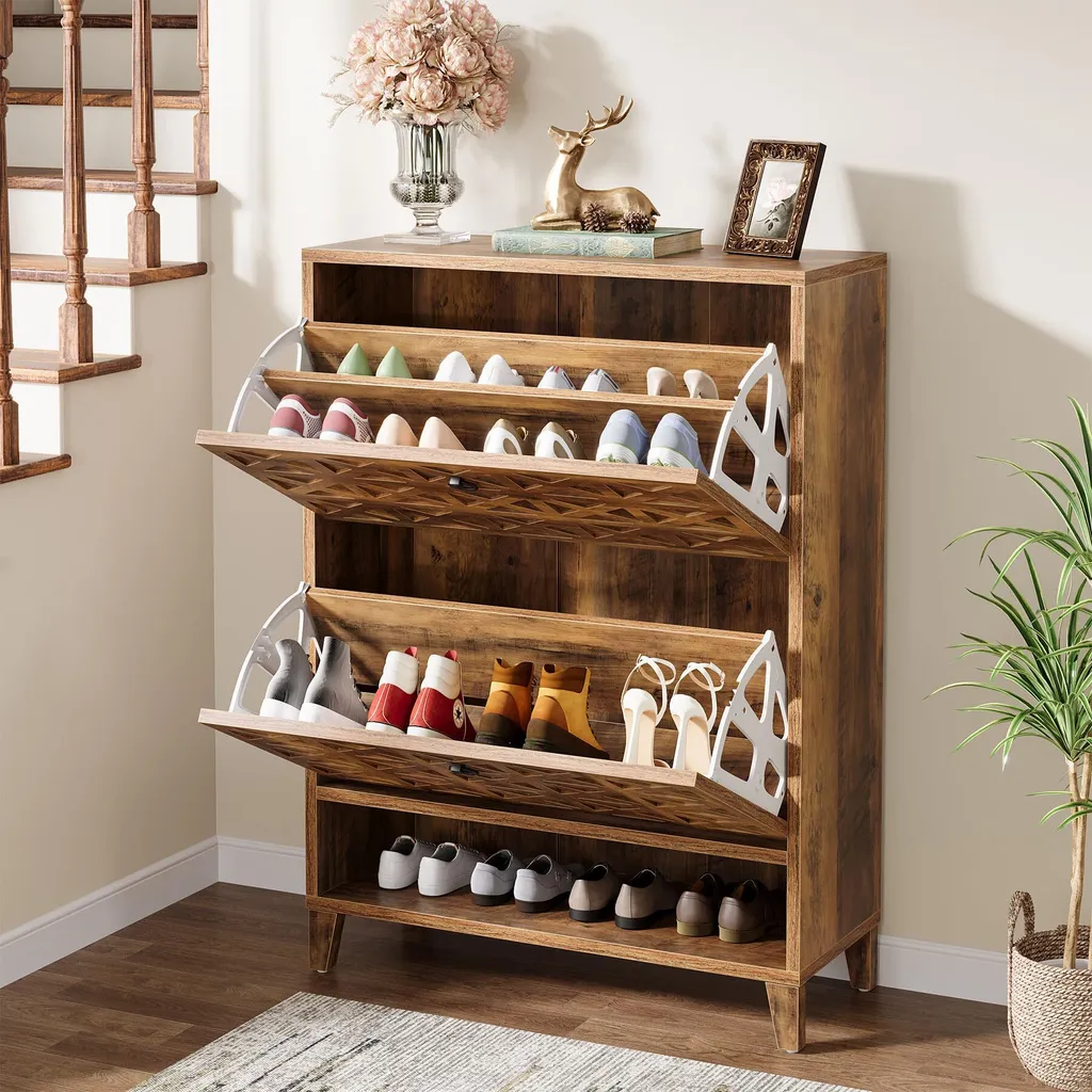 Commode à Chaussures en Bois avec Étagères Réglables et Design Compact