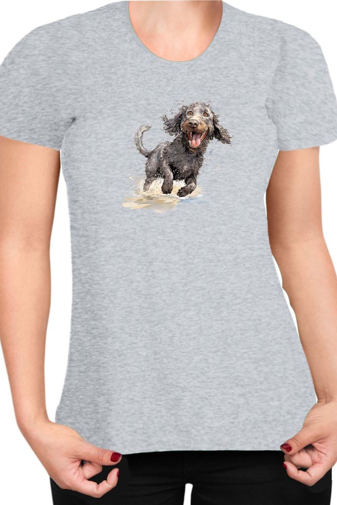 Damen T-Shirt Funny Dogs Breeds American Water Spaniel Dog Breed 020, Lady XL / Grau