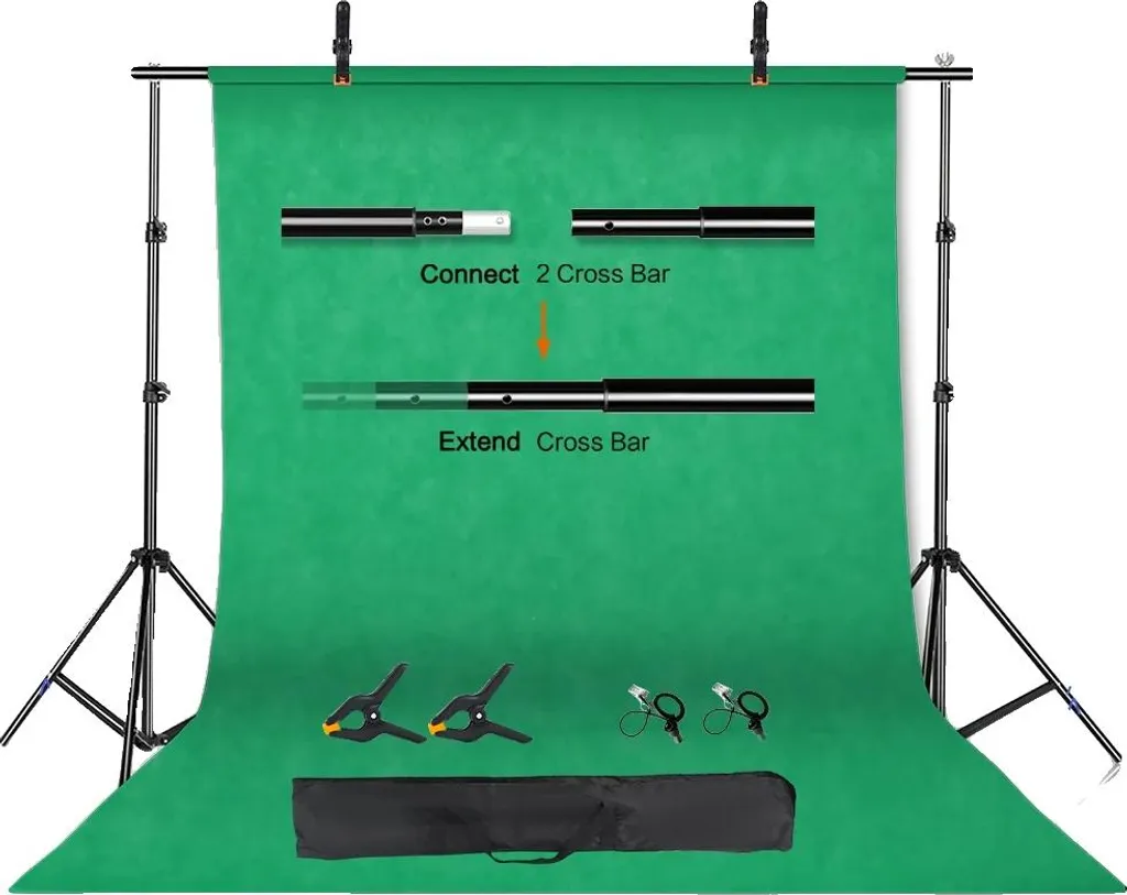 Kit Support Photo 2000x2000mm - Traverse Réglable, Trépied Stable Vert