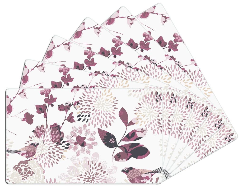 Wallario Frühstücksbrettchen 6er Set aus Glas, je 14 x 23 cm, mit rutschfesten Füßen, Motiv Blühende Vögel