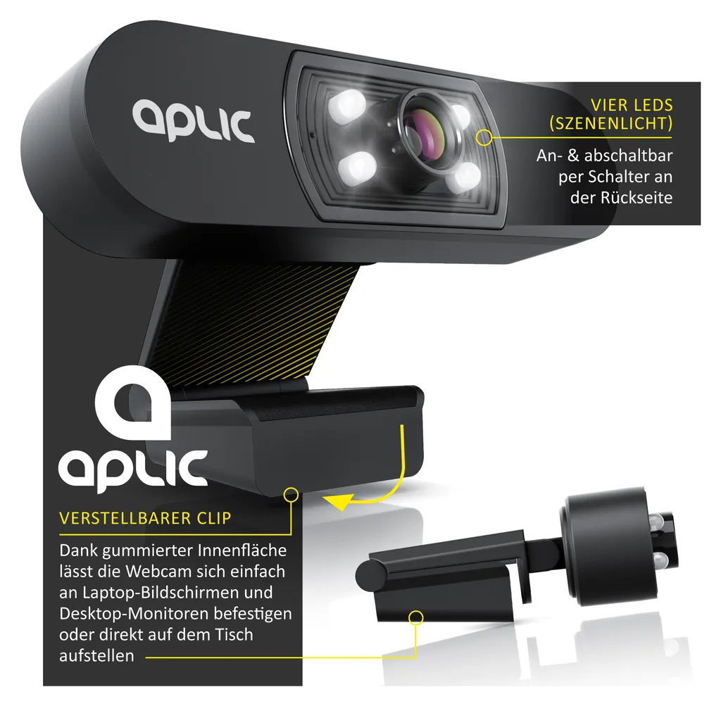 Caméra de visioconférence Aplic Full HD avec éclairage de scène LED - 3