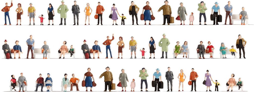 NOCH Mega-Spar-Set Figuren, 60 handbemalte Modelle für Spur N, ideal für Dörfer und Städte