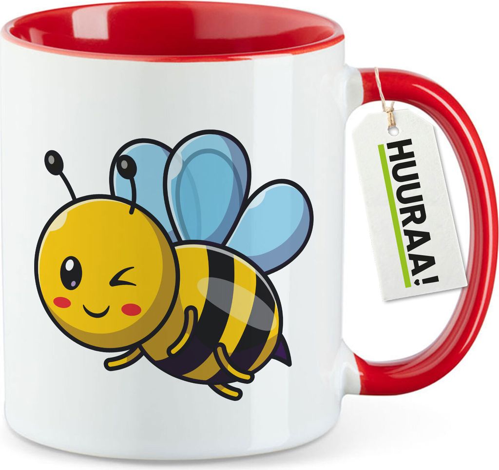 Huuraa Kaffeetasse Biene Comic 330ml Rot Keramik Kaffeebecher Geschenkidee