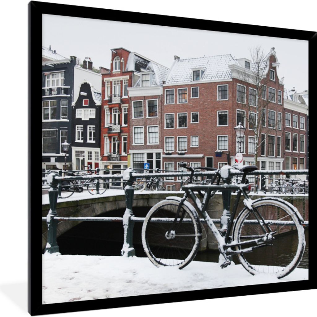 MuchoWow Gerahmtes Poster Amsterdam - Fahrrad - Winter 40x40 cm - Poster mit Schwarzem Bilderrahmen Wandposter Rahmen Foto Bilder - Mit Rahmen - ...