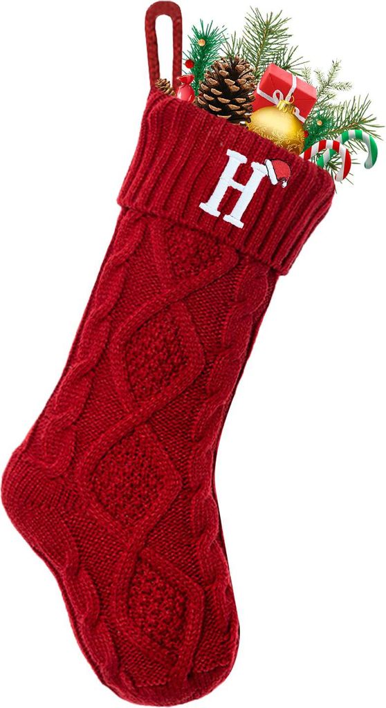 Weihnachtsstrümpfe mit Initialen, 45 cm (18 Zoll), große gestickte Buchstaben, Monogramm, gestrickter Strumpf für die Familie, Weihnachtsbaum- u...