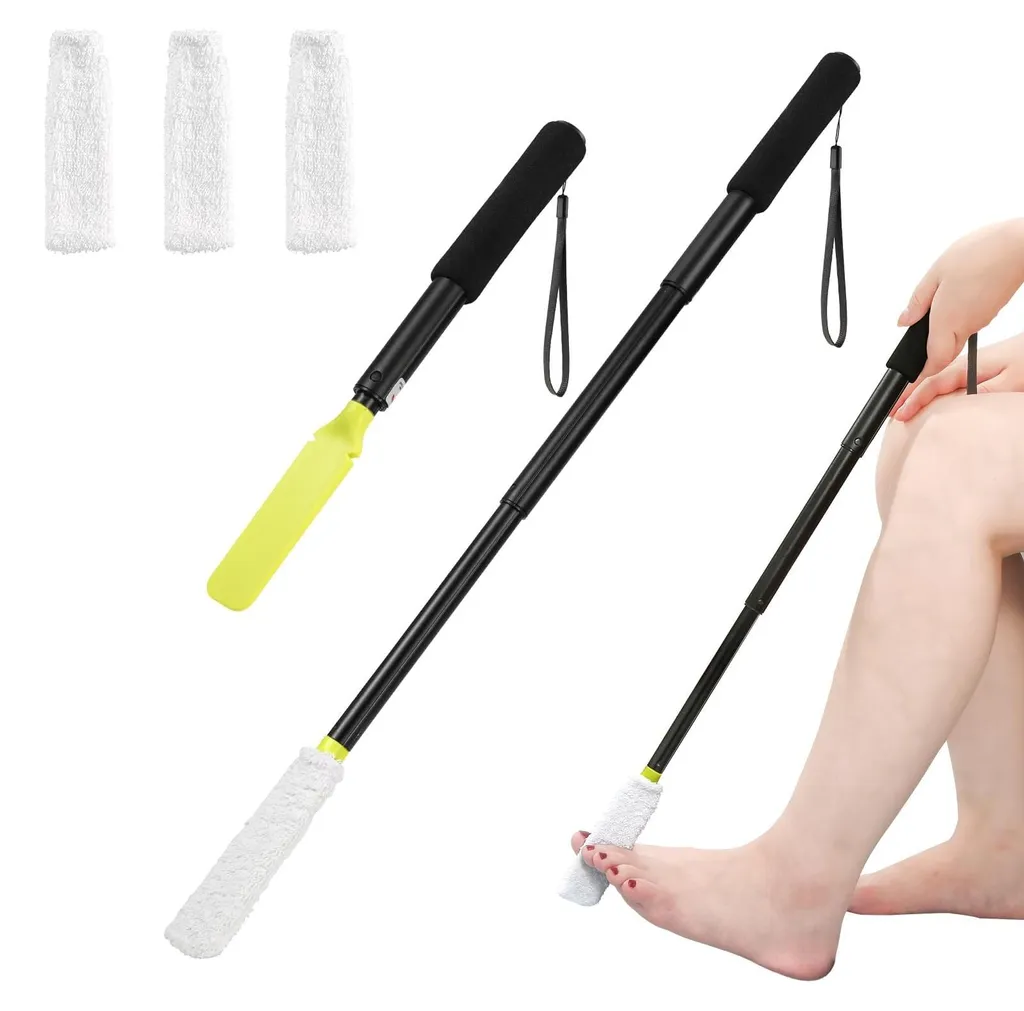 Brosse pour les pieds à manche réglable avec serviette pour la douche