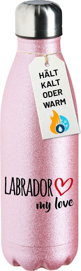 Huuraa Trinkflasche Labrador my love 500ml Pink Edelstahl Wasserflasche Trinkflasche Geschenkidee
